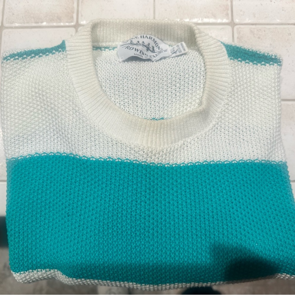 Cream and Teal Men's Sweater
